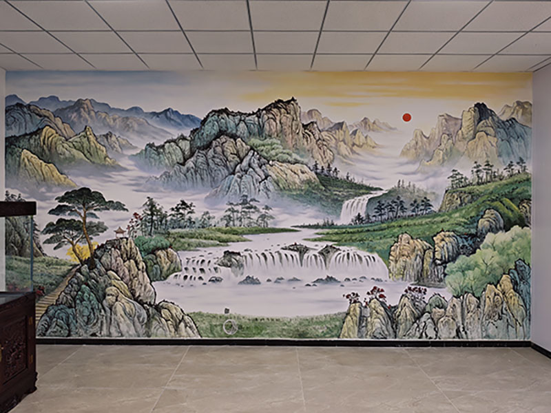 火星人创业园山水浮雕壁画彩绘